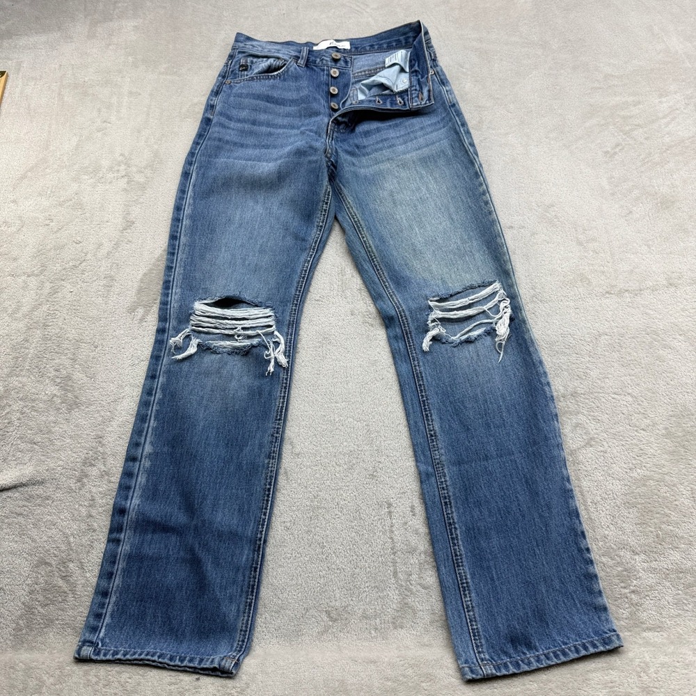 KanCan Straight Leg Jeans Womens 1/24 Blue Distressed Button Fly Boho Grunge Y2K